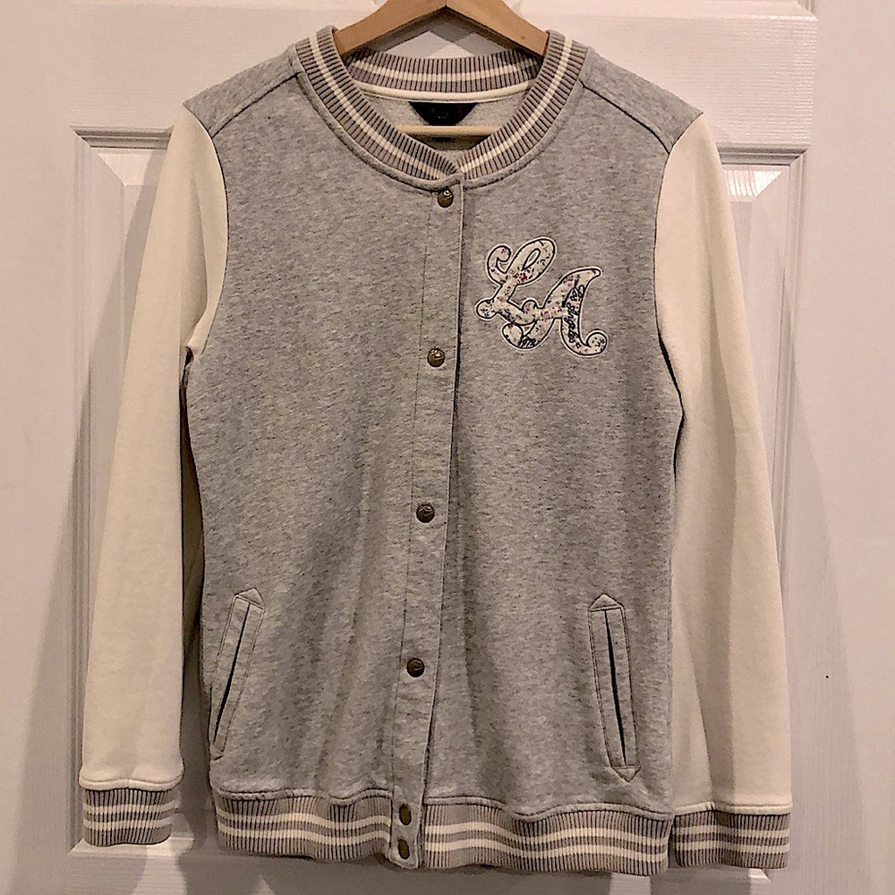 JeansWest LA Fleeced Varsity Jacket - Grey/While - Size M (170/96A)